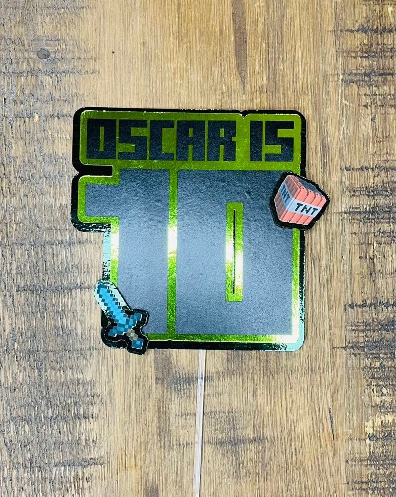 Personalized Minecraft Birthday Cake Topper | Gaming Party Decor - The Crafty Bee
