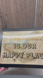 Personalised A5 Vintage Map Print – My Happy Place, Our Happy Place or Always a Good Idea- Location & Favourite Place Framed Print