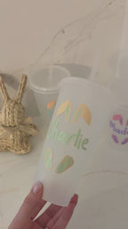 Personalised Easter Reusable Tumbler: Easter Basket Gift with Bunny Ears, Spring Drinks Cup for Kids