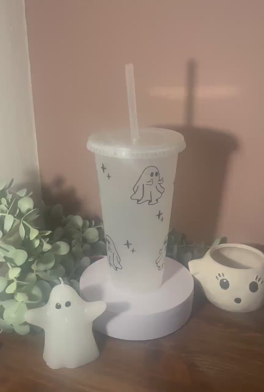 Funny Halloween Cold Cup |  Adult Ghost Starbucks Tumbler | Swearing Spooky Cup with lid & Straw | Halloween Tumbler Gift