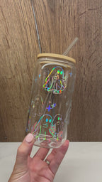 Sassy Ghost Middle Finger Glass Cup | Holographic & Coloured Foil Iced Coffee Tumbler