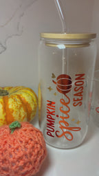 Pumpkin Spice Season Glass Can, Personalised Autumn Tumbler, Pumpkin Spice Mug, Fall Drinkware Gift Set, Halloween Cup