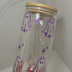 Cute Ghost with Bow Glass Cup | Sweet, Girly Ghost Boo Basket Gift Tumbler