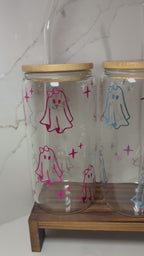 Cute Ghost with Bow Glass Cup | Sweet, Girly Ghost Boo Basket Gift Tumbler