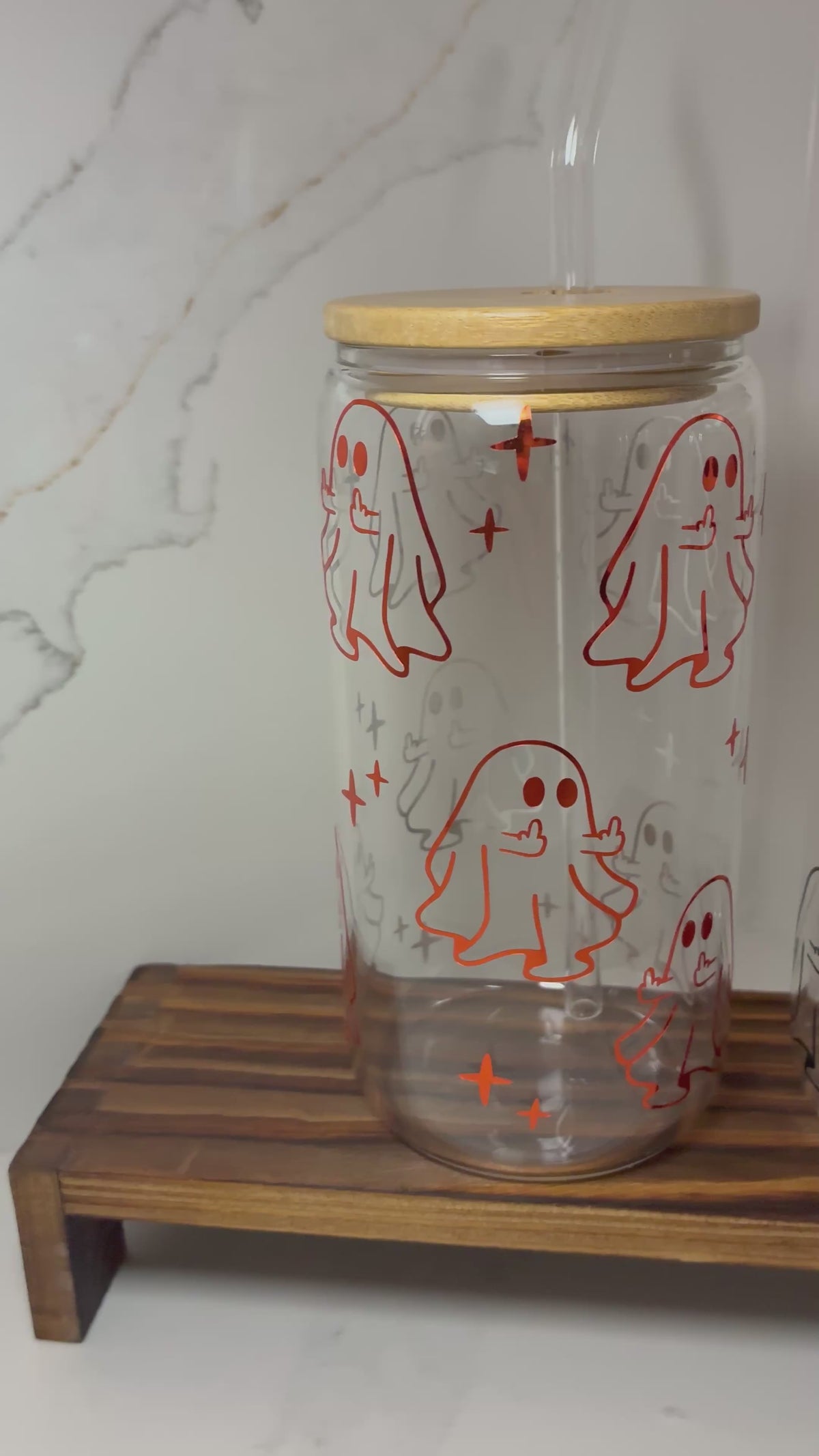 Cute Ghost Middle Finger Glass Cup | Funny Ghost Boo Basket Gift (Copy)