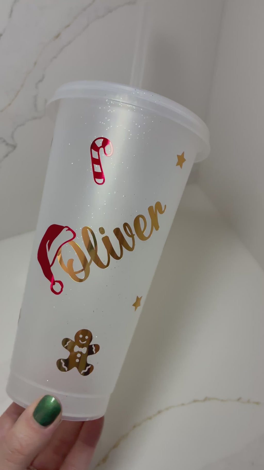 Personalised Christmas Cold Cup: Festive Tumbler with Straw
