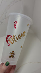 Personalised Christmas Cold Cup: Festive Tumbler with Straw