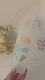 Personalised Easter Reusable Tumbler: Easter Basket Gift with Bunny Ears, Spring Drinks Cup for Kids