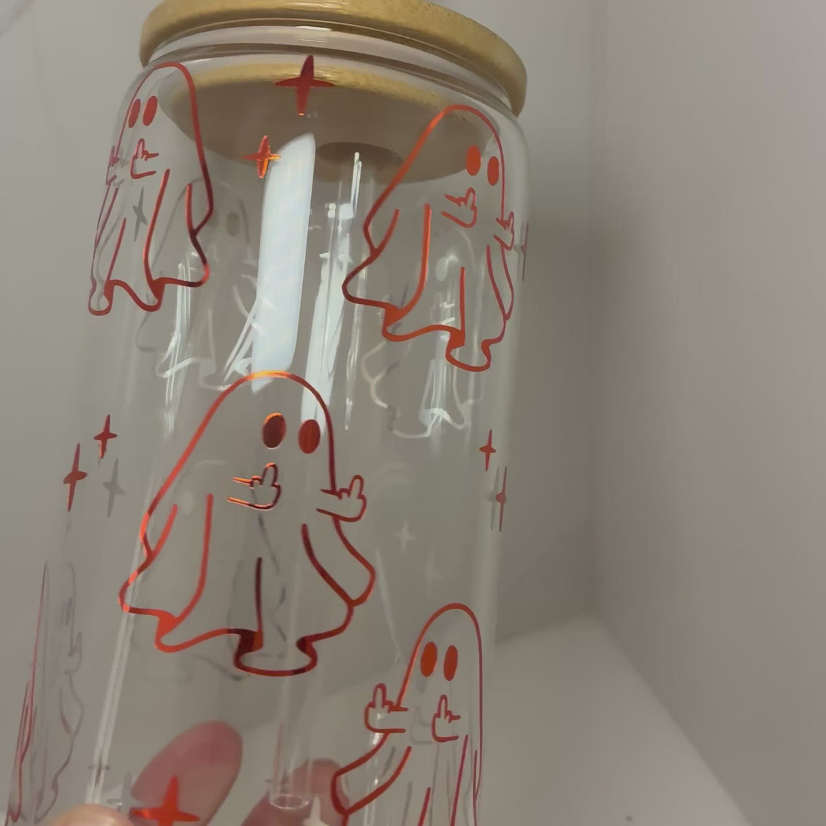 Cute Ghost Middle Finger Glass Cup | Funny Ghost Boo Basket Gift (Copy)
