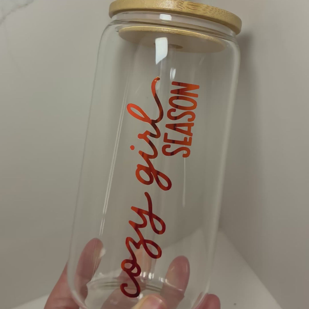 Cozy Girl Era Glass Can with Bamboo lid & Straw: Cozy Season/Autumnal Glass Cup
