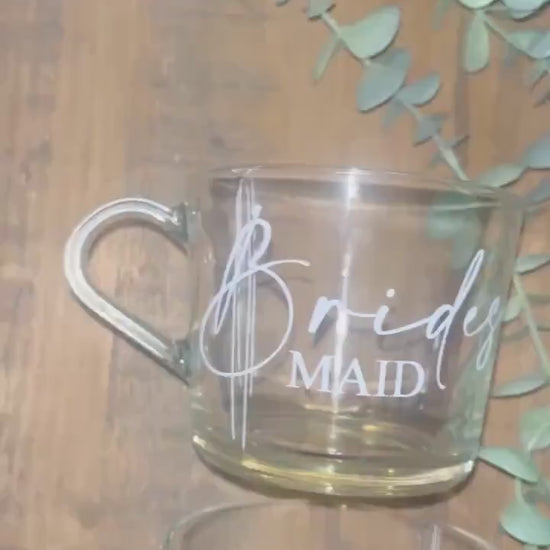 Bridal Party mug | Wedding Morning Cups | Bridesmaid mug gift | Maid of Honour coffee cup | Bridal party personalised clear cup | Bride gift