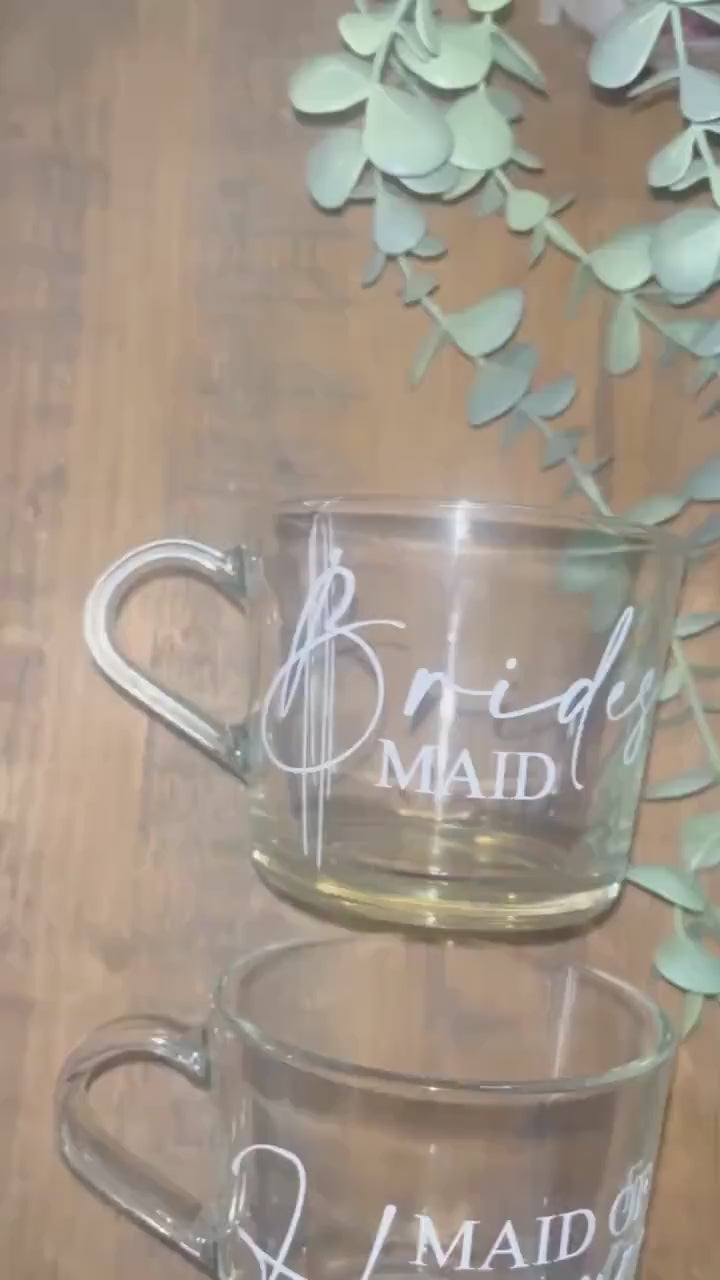 Bridal Party mug | Wedding Morning Cups | Bridesmaid mug gift | Maid of Honour coffee cup | Bridal party personalised clear cup | Bride gift