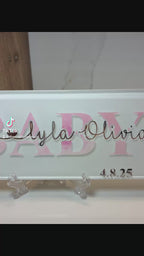 Personalised New Baby Gift I Newborn Announcement Plaque/Tile  |  New Baby Sign  | Bedroom Sign | Handmade Nursery Wall Decor