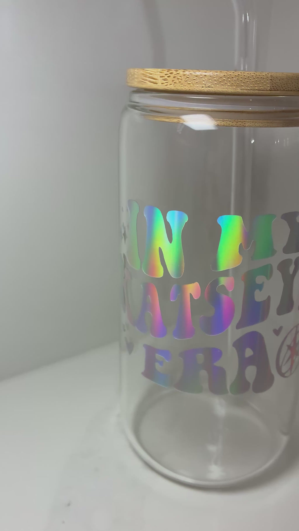 Katseye Era Glass Reusable Can with Bamboo Lid- 'In My Katseye Era' Tumbler with Lid & Straw