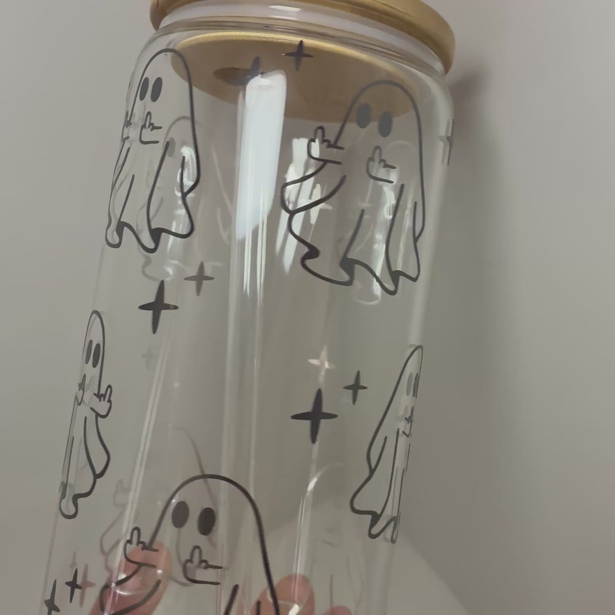 Cute Ghost Middle Finger Glass Cup | Funny Ghost Boo Basket Gift (Copy)