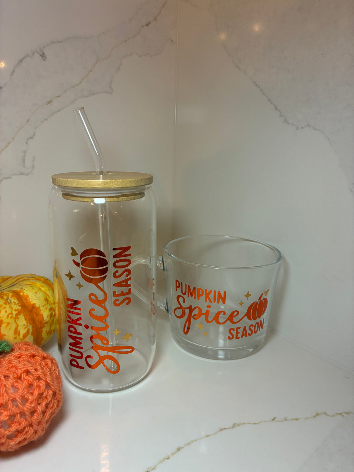 Pumpkin Spice Season Glass Can, Personalised Autumn Tumbler, Pumpkin Spice Mug, Fall Drinkware Gift Set, Halloween Cup - The Crafty Bee