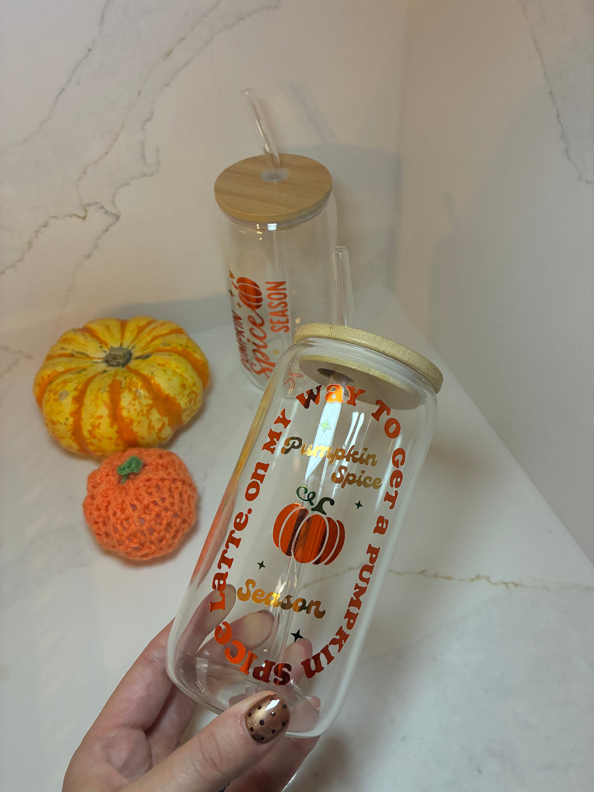 Pumpkin Spice Season Glass Can, Personalised Autumn Tumbler, Pumpkin Spice Mug, Fall Drinkware Gift Set, Halloween Cup - The Crafty Bee