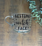 Resting Witch Face Glass Mug | Halloween Mug | Custom Foil Colours | Funny Witch Gift | Autumn Coffee Cup - The Crafty Bee
