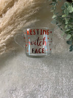Resting Witch Face Glass Mug | Halloween Mug | Custom Foil Colours | Funny Witch Gift | Autumn Coffee Cup - The Crafty Bee