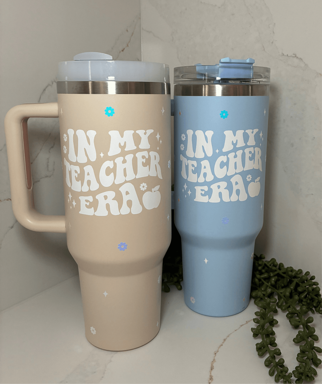 Teacher Era Cold Cup | Personalised Teacher Name Thermal Flask | Teacher Gift Cup with Straw | End of Year Present | Thank you Teacher Gift - The Crafty Bee