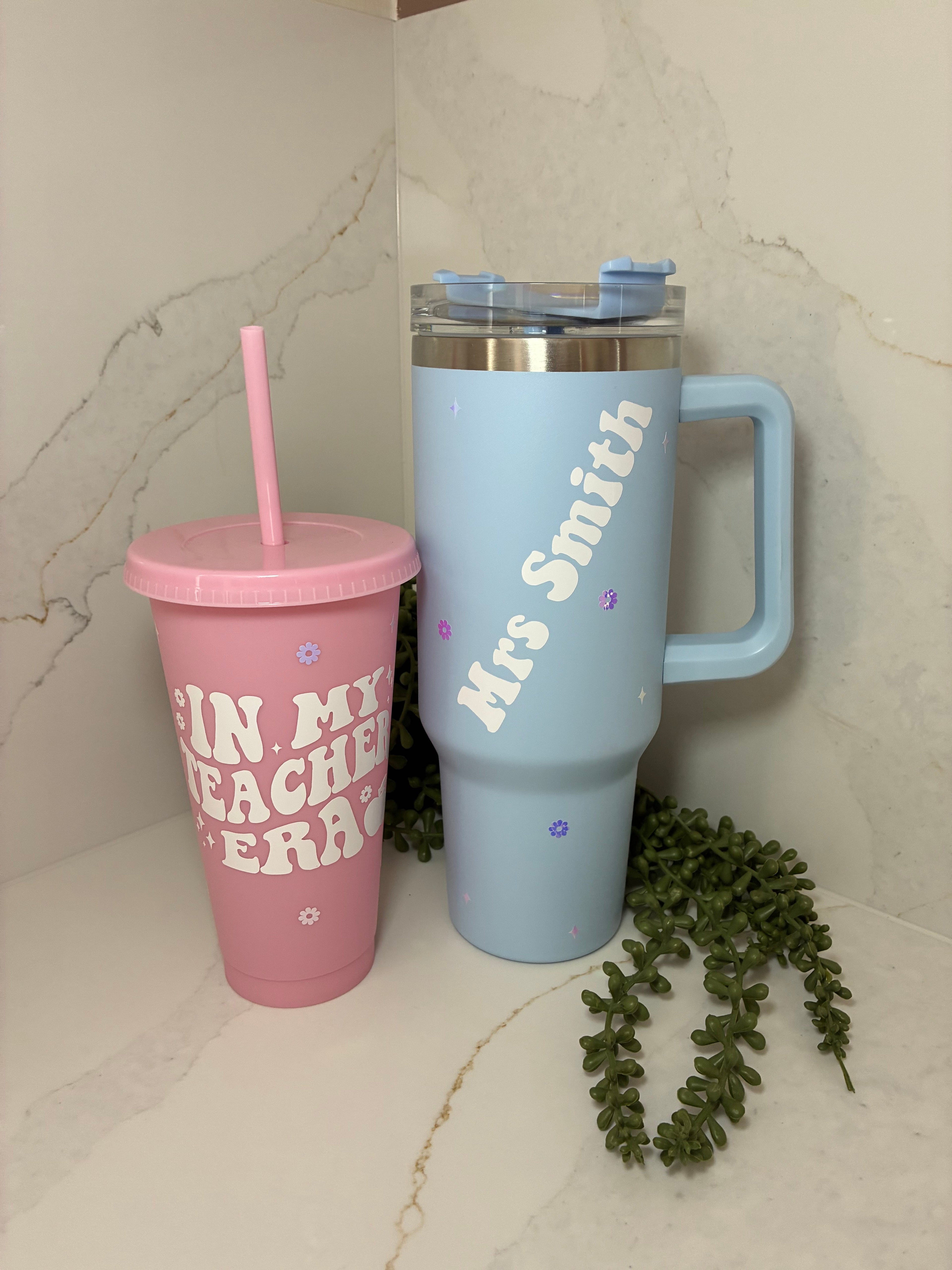 Teacher Era Cold Cup | Personalised Teacher Name Thermal Flask | Teacher Gift Cup with Straw | End of Year Present | Thank you Teacher Gift - The Crafty Bee