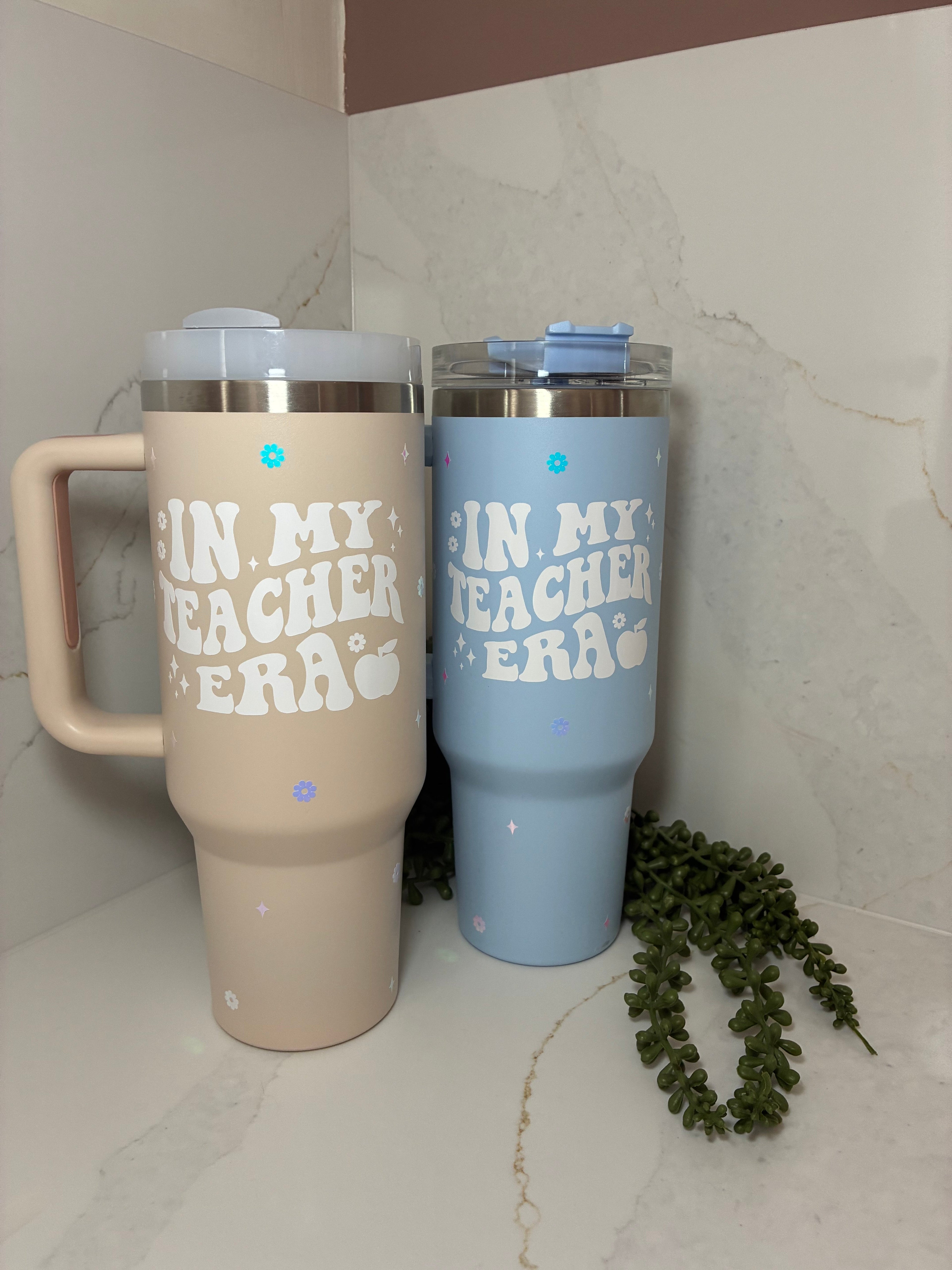 Teacher Era Cold Cup | Personalised Teacher Name Thermal Flask | Teacher Gift Cup with Straw | End of Year Present | Thank you Teacher Gift - The Crafty Bee