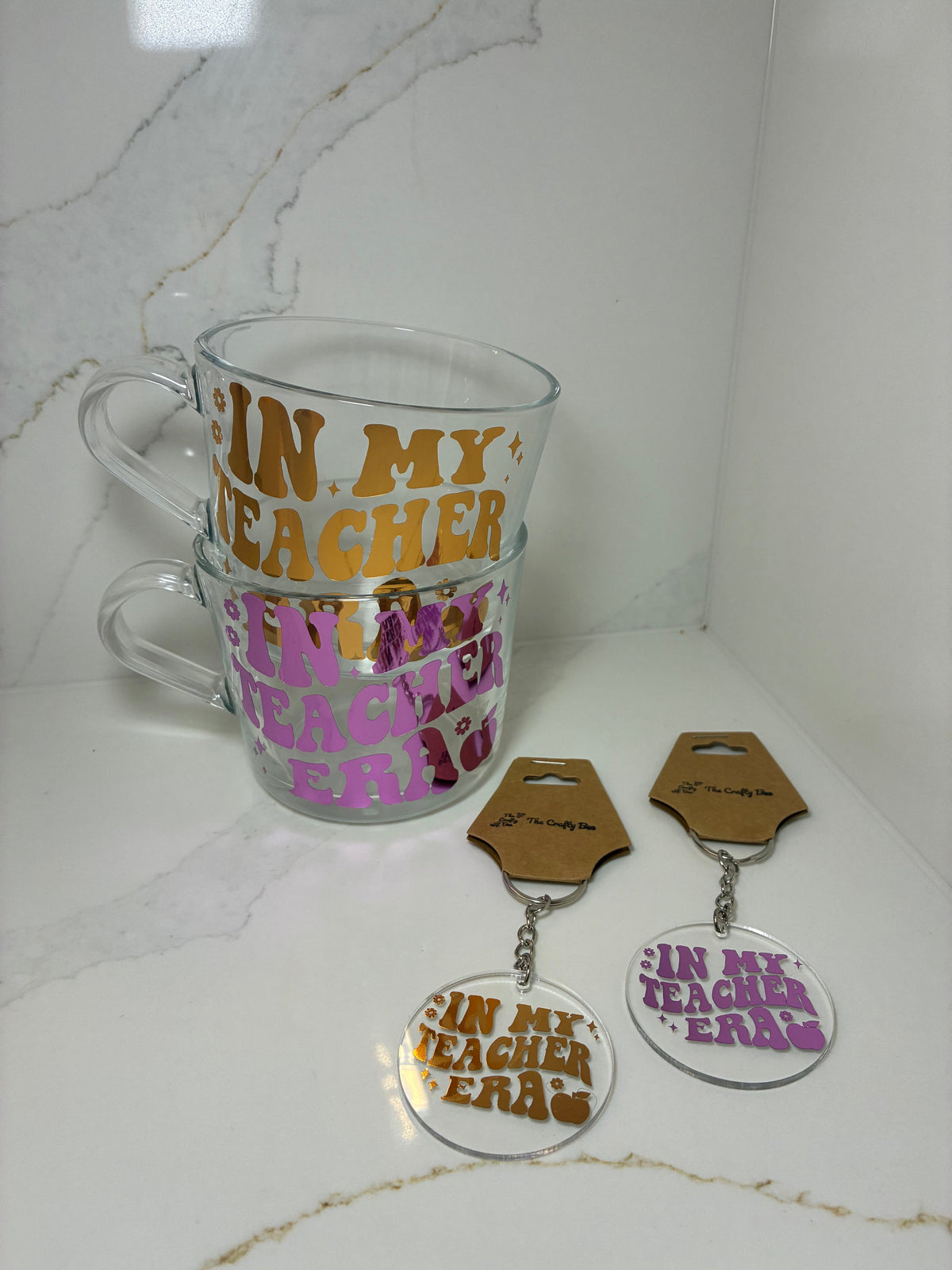 Teacher Gift Set Coffee/Tea Cup | Teacher Era Tumbler Gift set | Teacher Mug, keyring & card gift - The Crafty Bee