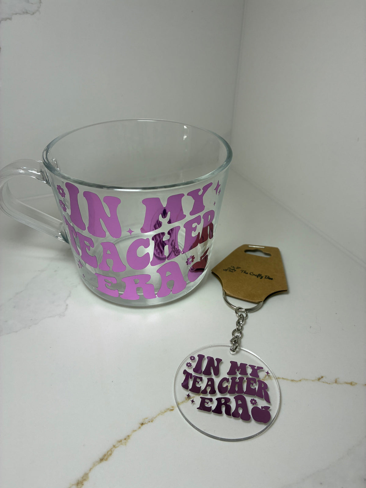Teacher Gift Set Coffee/Tea Cup | Teacher Era Tumbler Gift set | Teacher Mug, keyring & card gift - The Crafty Bee