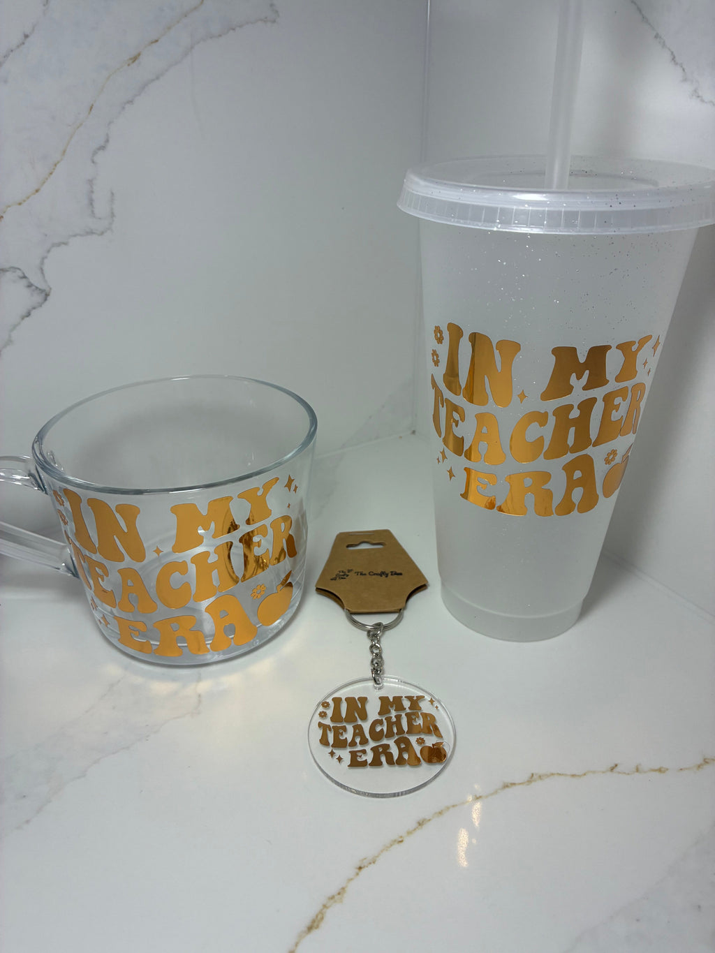 Teacher Gift Set Coffee/Tea Cup | Teacher Era Tumbler Gift set | Teacher Mug, keyring & card gift - The Crafty Bee